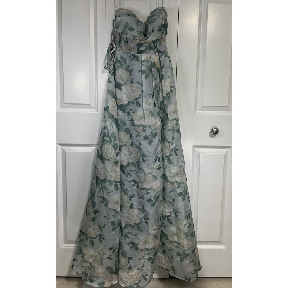 Lulus Light Blue Floral Strapless Maxi Dress Sz Medium NWT Wedding Guest Party - Picture 4 of 9